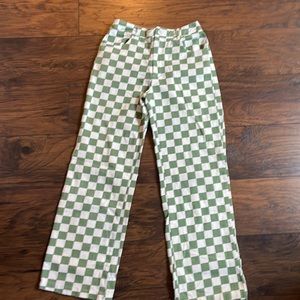 Shein sage green/white checkered wide leg jeans